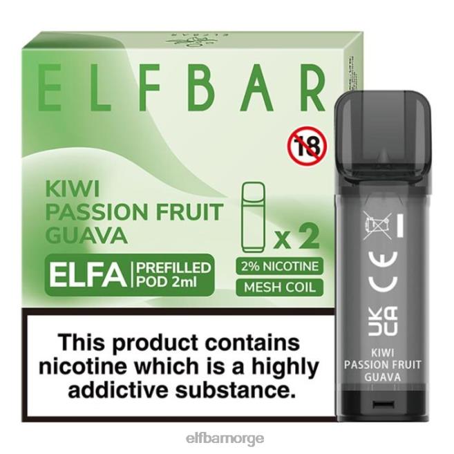 elfbar elfa ferdigfylt pod - 2ml - 20mg (2 pakke) 86L26117 kiwi pasjonsfrukt guava