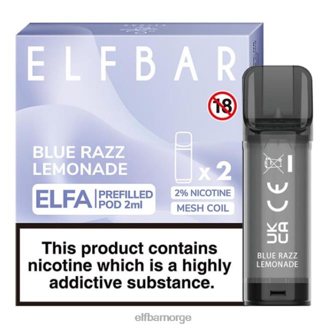 elfbar elfa ferdigfylt pod - 2ml - 20mg (2 pakke) 86L26119 blå razz lemonade