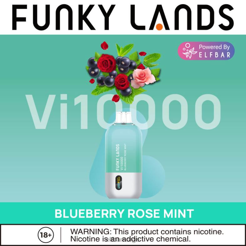 ELFBAR funky lands engangs vape vi10000 puffs blåbær rose mynte X4424163